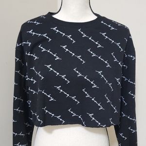 CROP CREW refuge athletics Pullover‎ Sweatshirt Cropped Script sz Large Black